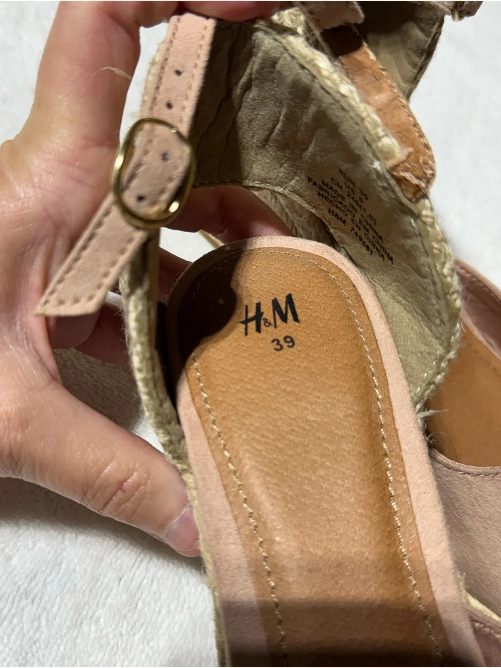 H&M Blush Pink Espadrille Wedge Sandals with Ankle Strap